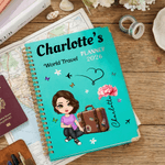 Planificador personalizado de dibujos animados Viajes por el mundo 2026 Cuaderno de espiral A5 con páginas de planificación semanal y mensual Uso diario Regalo de viaje para viajeros