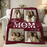 Personalised Best Mom I Love You Ever Soft Throw Blanket with Name and 4 Photos Home Decor Mother's Day Birthday Gift for Mom