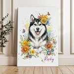 Personalized Floral Watercolour Photo Giclee Canvas Prints Home Decor Anniversary Gift for Pet Lover Family
