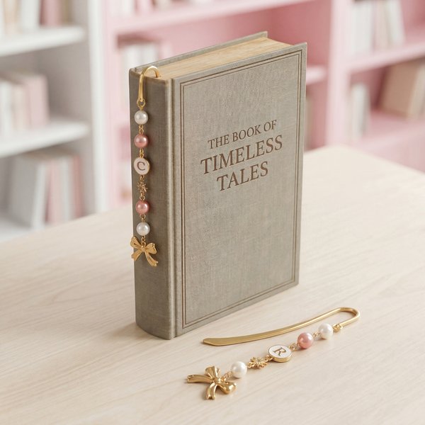 Personalized Pearl Bow Beaded Charm Bookmark with Initial Birthday Gift for Book Lovers Bookworms