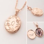 Personalized Dainty Birth Flower Initial Photo Locket Necklace with Engraved Text Birthday Anniversary Mother's Day Gift for Mom Grandma Woman