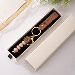 Personalized Birth Flower PU Leather Keychain with Engraved Name and Daisy Bead Pendant Wedding Party Birthday Gift for Bridesmaids Friends