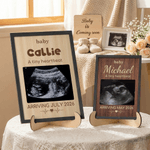 Personalised Baby Ultrasound Photo Wooden Plaque Frame Sign with Name Date Text Pregnancy Reveal  Baby Shower Mother's Day Gift for Expecting Mother