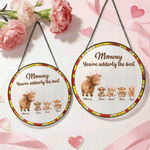 Personalized Cute Highland Cow Suncatcher Glass Ornament with Names Window Balcony Hanging Decor Mother's Day Gift for Mom
