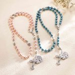 Chapelet en perles personnalisé avec nom et date sur la breloque - Cadeau de baptême première communion pour chrétiens