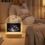 Personalized Pregnant Baby Ultrasound Photo Acrylic Night Light with Name and Wooden Base Birthday Mother's Day Gift for New Moms Expectant Father