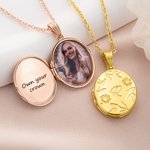 Personalized Dainty Birth Flower Initial Photo Locket Necklace with Engraved Text Birthday Anniversary Mother's Day Gift for Mom Grandma Woman
