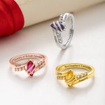 Personalized Graduation Birthstone Ring with Engraved Text and Zircons Graduation Gift for College High School Graduates