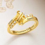 Personalized Graduation Birthstone Ring with Engraved Text and Zircons Graduation Gift for College High School Graduates