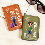 Personalized 3D Cartoon Travel Character PU Leather Notebook Set with Pen Holder Trip Planner Daily Use Birthday Gift for Travel Lovers