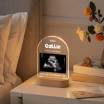 Personalized Pregnant Baby Ultrasound Photo Acrylic Night Light with Name and Wooden Base Birthday Mother's Day Gift for New Moms Expectant Father