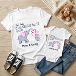 Personalized Cartoon Elephant Mom Kid 100% Cotton Baby Bodysuit T-shirt with Names Matching Outfit First Mother's Day Gift for Newborn New Mom