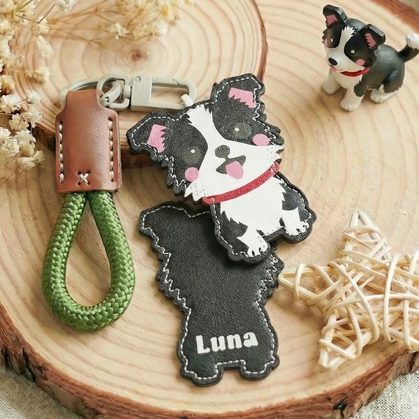 Henkilökohtainen söpö koira PU nahka Charm avaimenperä nimi päivittäinen käyttö syntymäpäivä Gotcha Day Memorial lahja lemmikkieläinten rakastaja omistaja