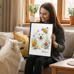 Personalized Floral Watercolour Photo Giclee Canvas Prints Home Decor Anniversary Gift for Pet Lover Family