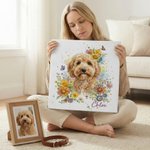 Personalized Floral Watercolour Photo Giclee Canvas Prints Home Decor Anniversary Gift for Pet Lover Family