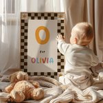 Lienzo personalizado a cuadros multicolor con iniciales y nombre Decoración de habitación infantil Enviar desde EE.UU. Baby Shower Cumpleaños Regalo para recién nacidos Niños