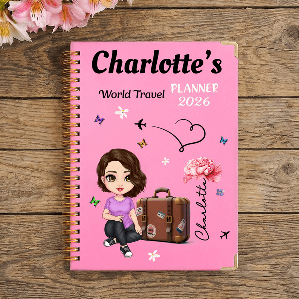 Planificador personalizado de dibujos animados Viajes por el mundo 2026 Cuaderno de espiral A5 con páginas de planificación semanal y mensual Uso diario Regalo de viaje para viajeros