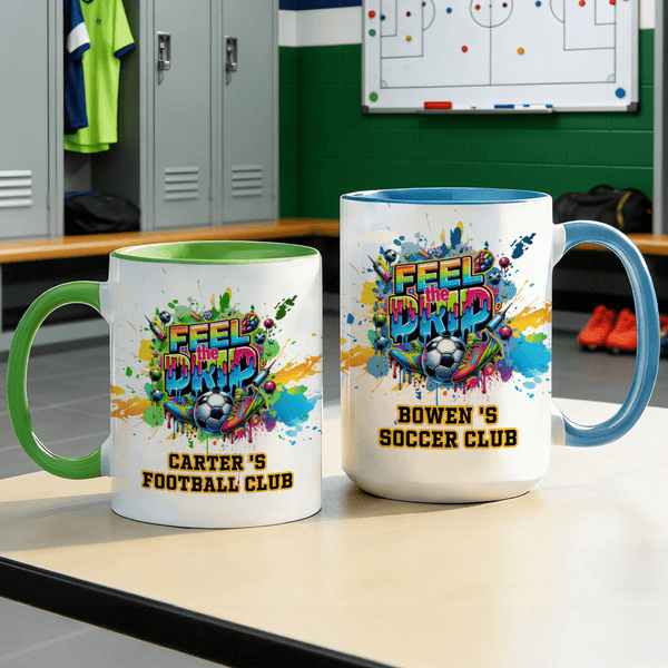 Tasse en céramique personnalisée Street Style Soccer Club 11 oz 15 oz avec texte et nom Cadeau d'anniversaire pour les amoureux du football