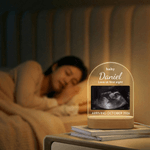 Personalized Pregnant Baby Ultrasound Photo Acrylic Night Light with Name and Wooden Base Birthday Mother's Day Gift for New Moms Expectant Father
