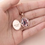 Personalized Dainty Birth Flower Initial Photo Locket Necklace with Engraved Text Birthday Anniversary Mother's Day Gift for Mom Grandma Woman