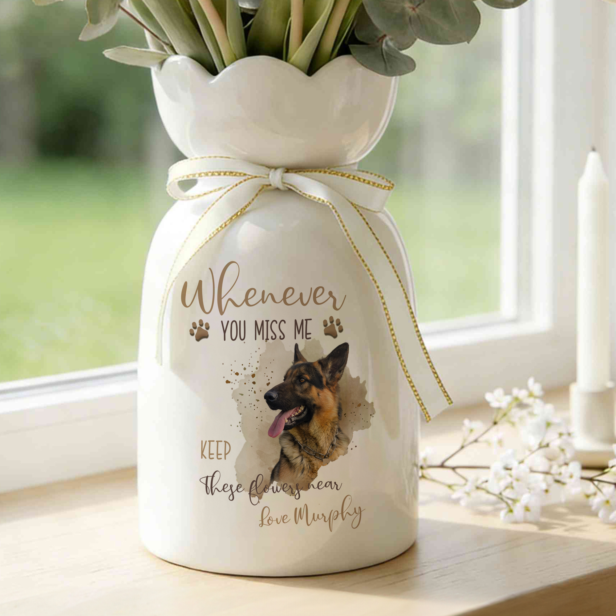 Vaso in ceramica a forma di petalo personalizzato con nome e fiocco Decorazione per la casa Regalo di cordoglio per i proprietari di animali domestici