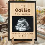 Personalised Baby Ultrasound Photo Wooden Plaque Frame Sign with Name Date Text Pregnancy Reveal  Baby Shower Mother's Day Gift for Expecting Mother