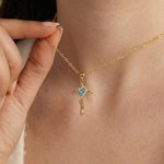 Personalized Heart Birthstone Cross Style Necklace Dainty Jewelry Anniversary Mother's Day Birthday Gift for Woman Mom Grandma