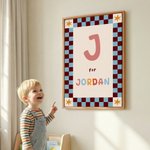 Lienzo personalizado a cuadros multicolor con iniciales y nombre Decoración de habitación infantil Enviar desde EE.UU. Baby Shower Cumpleaños Regalo para recién nacidos Niños