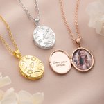 Personalized Dainty Birth Flower Initial Photo Locket Necklace with Engraved Text Birthday Anniversary Mother's Day Gift for Mom Grandma Woman