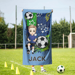 Henkilökohtainen Cartoon Soccer Character Ylimitoitettu Quick Dry Beach Towel nimi Travel Essentials syntymäpäivälahja jalkapallon ystäville