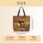 Personalized Highland Cow Birth Flower Large Capacity Tote Bag with Name Daily Use Birthday Gift for Highland Cow Lovers Cowgirls