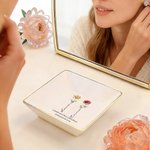 Porte-bijoux en céramique personnalisé avec fleur de naissance nom et texte - Cadeau usage quotidien anniversaire pour amie couple et mariée
