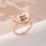 Personalized Sterling Silver Heart Photos Locket Ring with Engraved Text Mother's Day Birthday Gift for Mom Family