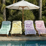 Personalised Champagne Striped Beach Towel with Text Location and Date Summer Vacation Bachelorette Party Birthday Gift for Girls Bridesmaids