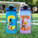 Personalized Cute Face Photo Soccer Pattern 17 oz Kids Water Bottle with Name and Initial Daily Drinking Children's Day Gift for Boys Girls