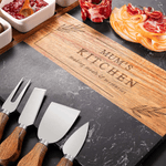 Personalised Engraved Text Acacia Wood Marble Texture 11 Pcs Chopping Board Coaster Set with Bowl and Spoon Mother's Day Gift for Mom Family