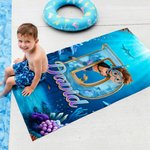 Personalized Cartoon Diving Character Initial Quick Dry Soft Oversized Beach Towel with Name Summer Vacation Beach Pool Party Birthday Gift for Kids