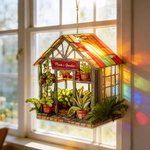 Personalized Faux Stained Glass Greenhouse Acrylic Suncatcher Ornament with Text Home Decor Birthday Anniversary Gift for Plant Lovers
