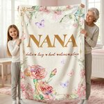 Personalized Watercolor Birth Flower Soft Throw Blanket with Name Home Decor Birthday Gift for Mom Grandmother