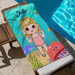 Toalla de playa personalizada de gran tamaño y secado rápido con temática marina y nombre regalo de cumpleaños para todos