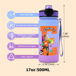 Personalized Cute Face Photo Soccer Pattern 17 oz Kids Water Bottle with Name and Initial Daily Drinking Children's Day Gift for Boys Girls