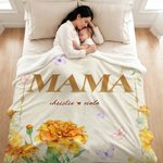 Personalized Watercolor Birth Flower Soft Throw Blanket with Name Home Decor Birthday Gift for Mom Grandmother
