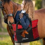 Personalised Horse Photo Portrait Oxford Large Capacity Tote Bag with Name and Mesh Pocket Birthday Anniversary Gift for Horse Owner Horse Lover