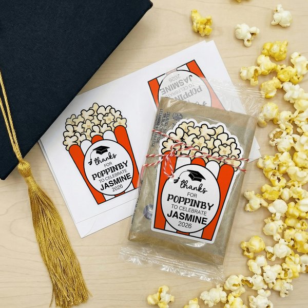 Gepersonaliseerde Popcorn Afstudeerhoofd Waterdichte Stickers met Naam en Jaar Afstudeerfeest Decoratie Favoriet voor Afgestudeerden