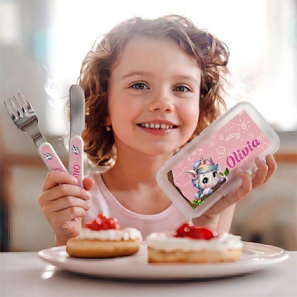 Personalisiertes 4-tlg. Kinderbesteck-Set mit Tiermotiv Namen | lebensmittelechter Edelstahl | BPA-frei | Geburtstag Schulanfang Geschenk für Kinder