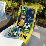 Henkilökohtainen Cartoon Soccer Character Ylimitoitettu Quick Dry Beach Towel nimi Travel Essentials syntymäpäivälahja jalkapallon ystäville