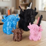 Personalised Multicolour Highland Cow Multi-Size Pen Holder with Name Desk Decor Daily Use Birthday Gift for Highland Cow Lovers Students Teachers