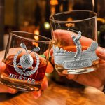 Personalised 2D Metallic Style Print Golf Theme Whiskey Glass with Name Golf Club Birthday Father's Day Gift for Golf Lovers