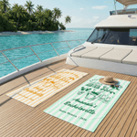 Personalised Champagne Striped Beach Towel with Text Location and Date Summer Vacation Bachelorette Party Birthday Gift for Girls Bridesmaids