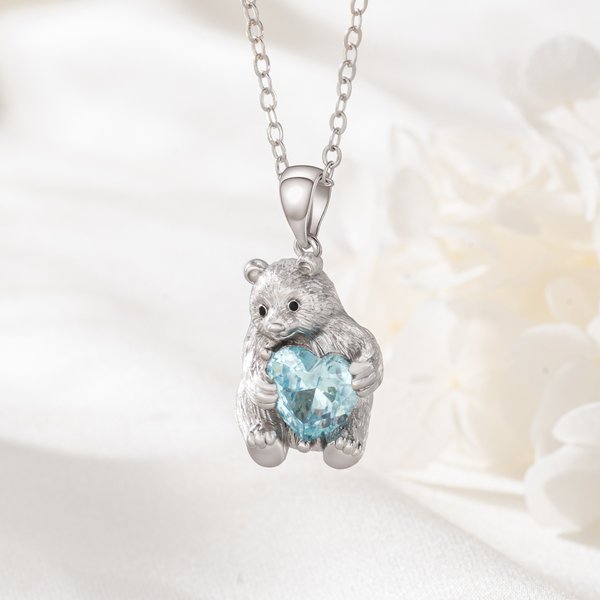 Personalised Mother Bear Necklace with Birthstone Dainty Jewellery Mother's Day Birthday Gift for Mom Woman